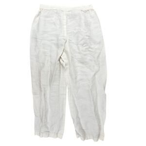 Shirin Guild Womens Linen Wide Leg Pants Flat Front Back Elastic White M Linen